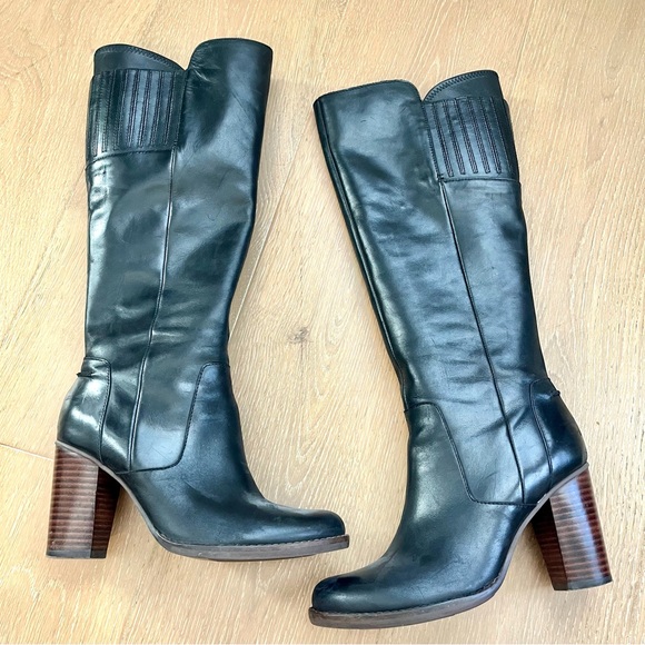 Neiman Marcus Black Leather Heeled Boots - Picture 1 of 4